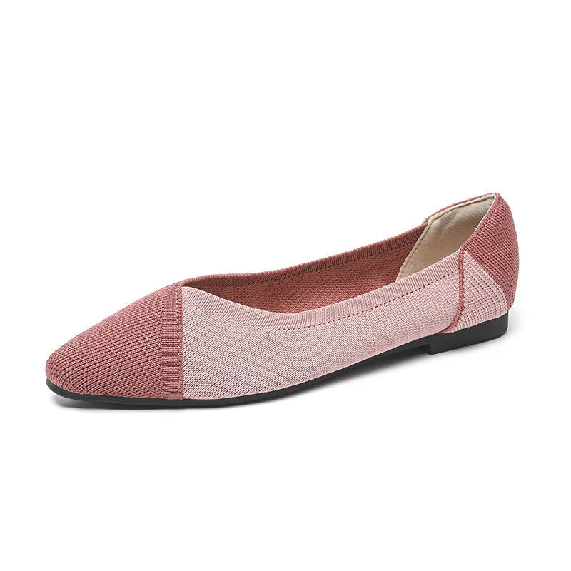 Women's flyknit knitted flats in zebra black pattern, flat heel, casual design.