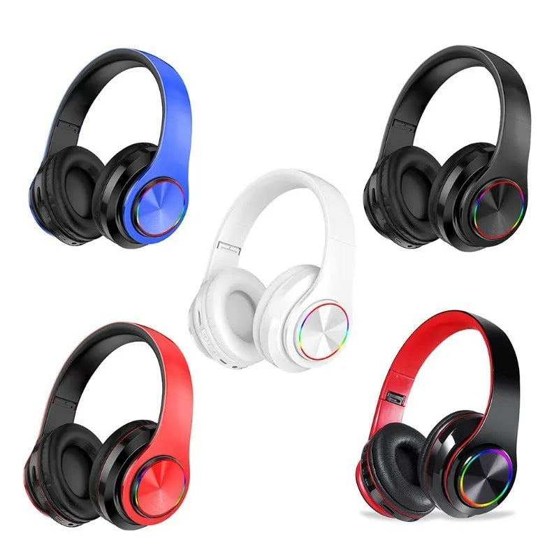 Black head-mounted Bluetooth gaming headset with over-ear cups and adjustable band.