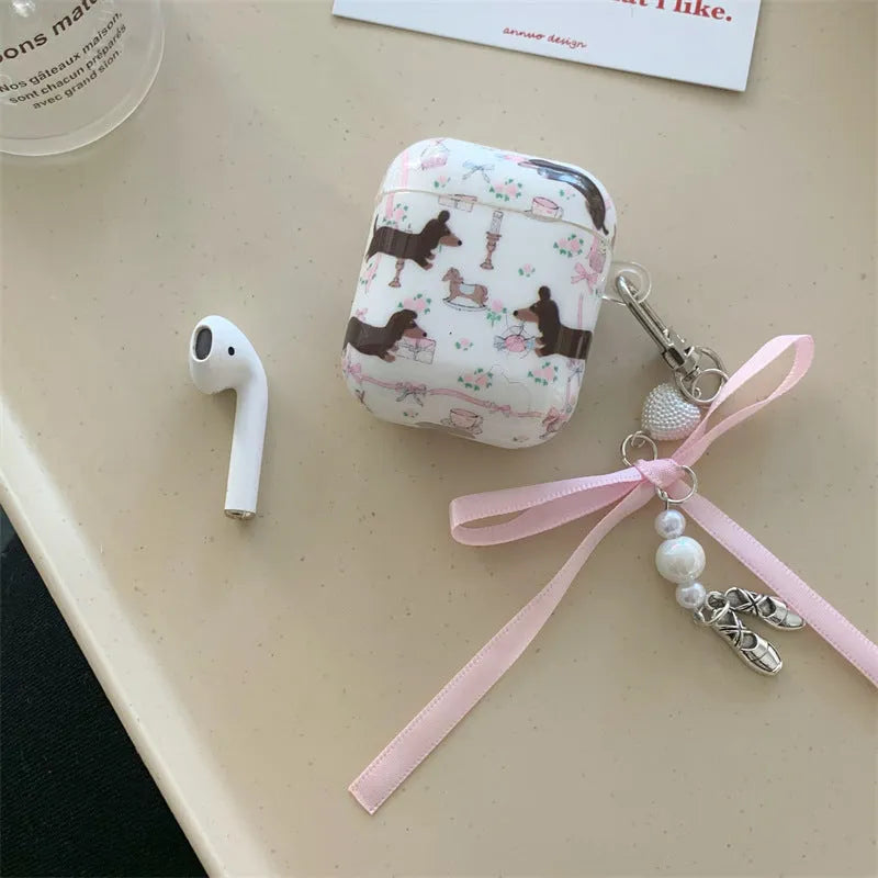 Floral sausage dog TPU protective soft shell cover for Apple AirPods case with animal cartoon design