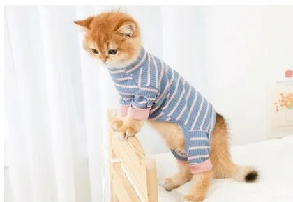 Puppet-style four-legged cat clothes for British Shorthair hairless cats, available in stripes and solid colours, sizes S-2XL