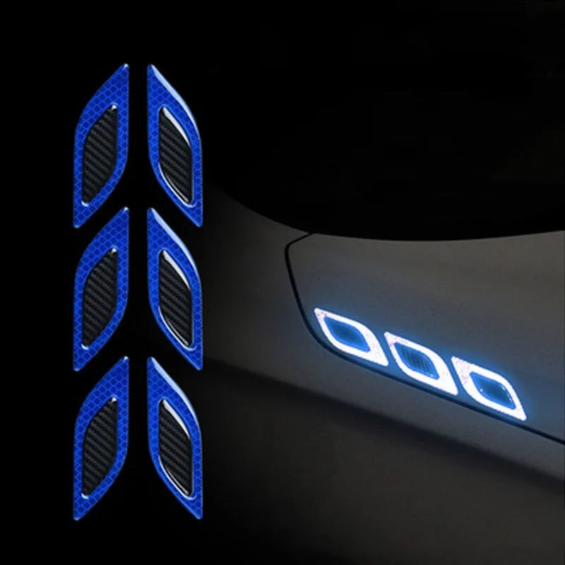 Blue reflective car bumper protection strips with adhesive backing for universal vehicle installation