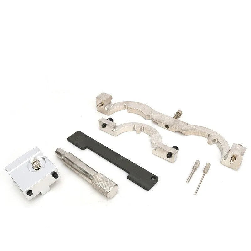 Red chrome-vanadium steel timing tool kit for Opel 1.4T LUJ engine on a workshop bench.