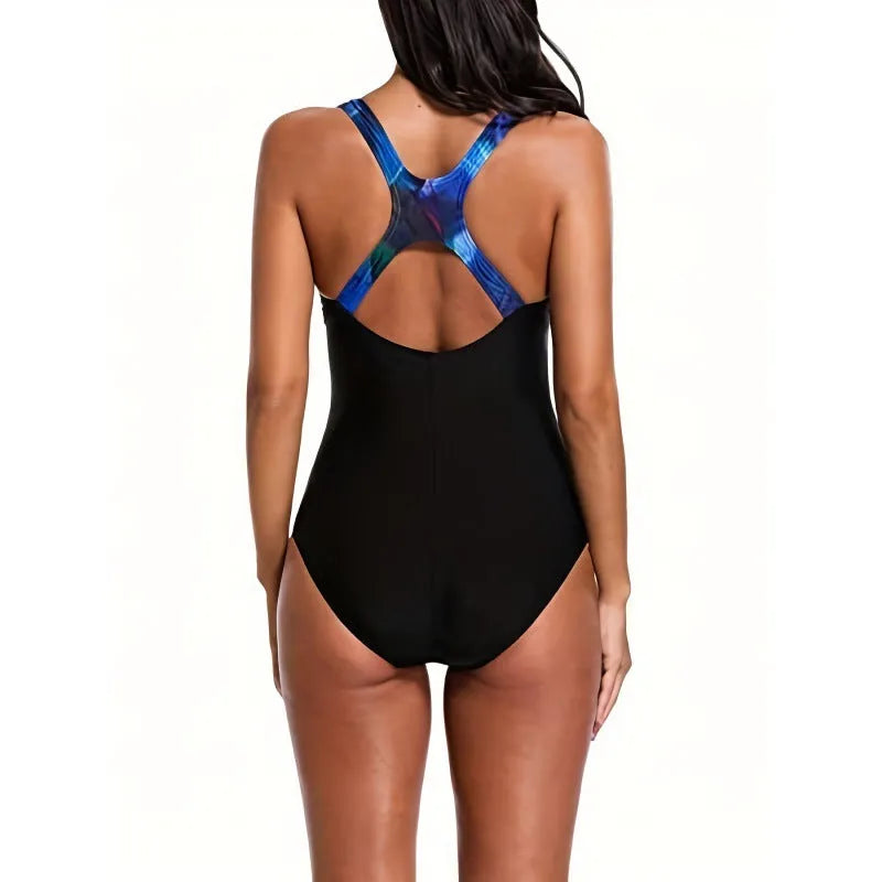 Women's printed floral one-piece swimsuit with backless design for swimming sports
