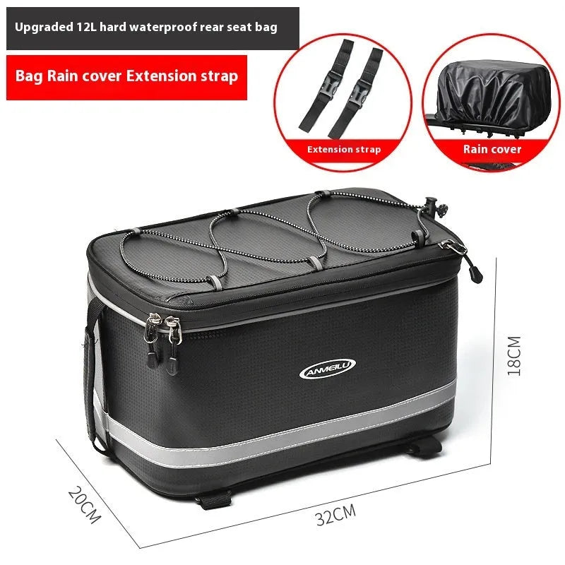 Black 12L waterproof backseat bag for car rack and bicycle equipment storage