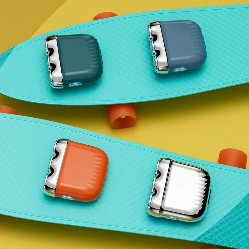 Three-head magnetic electric shaver in four colour options with rechargeable battery.