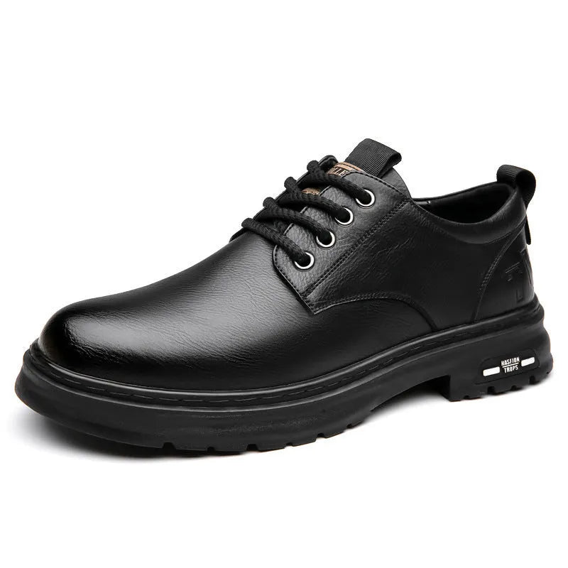 Men's retro casual leather shoes in black and brown with round toe and artificial PU upper
