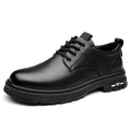 Men's retro casual leather shoes in black and brown with round toe and artificial PU upper