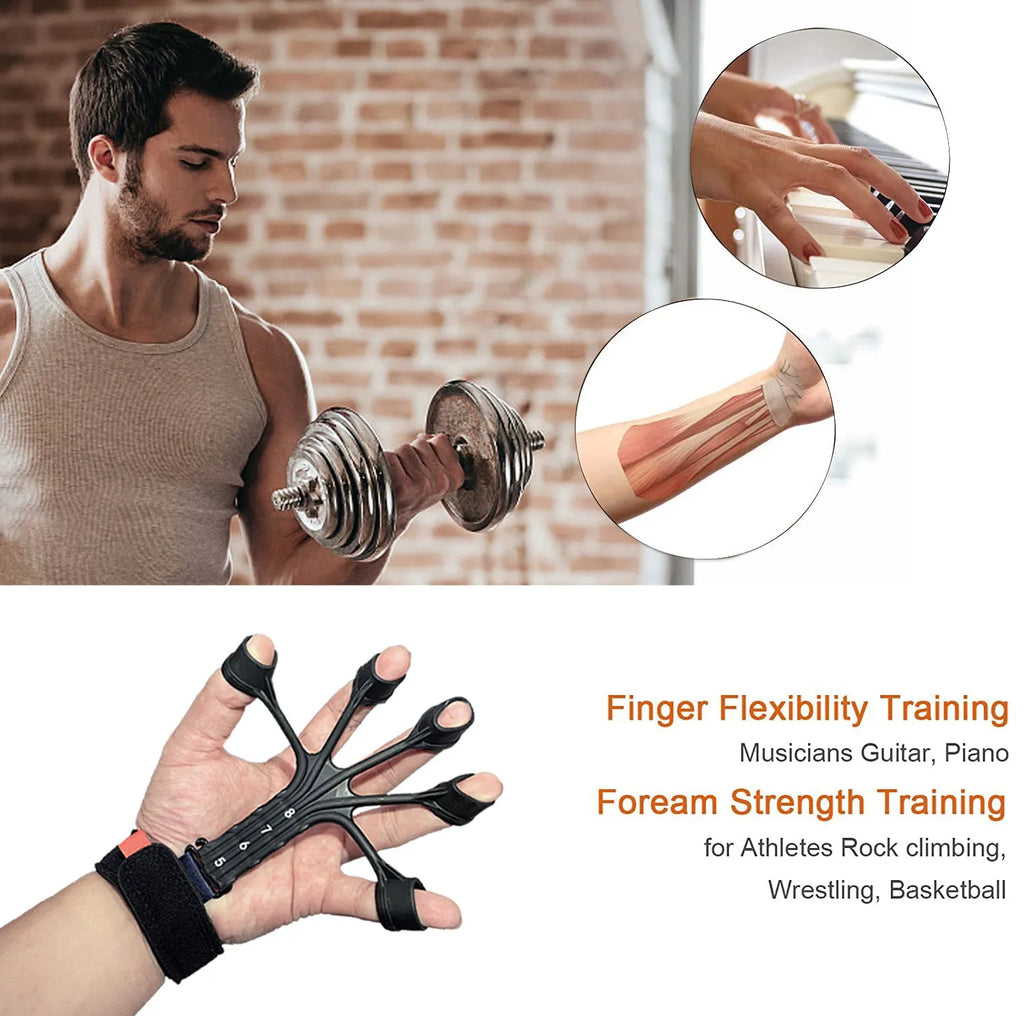 Black silicone finger tension rope puller with an adjustable belt for rehabilitation training