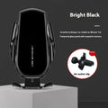 Car phone holder with wireless charging clipped to air vent, black colour