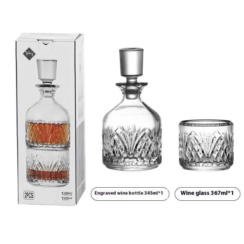 Modern simplicity clear glass whiskey cup with diamond pattern on a table, single piece