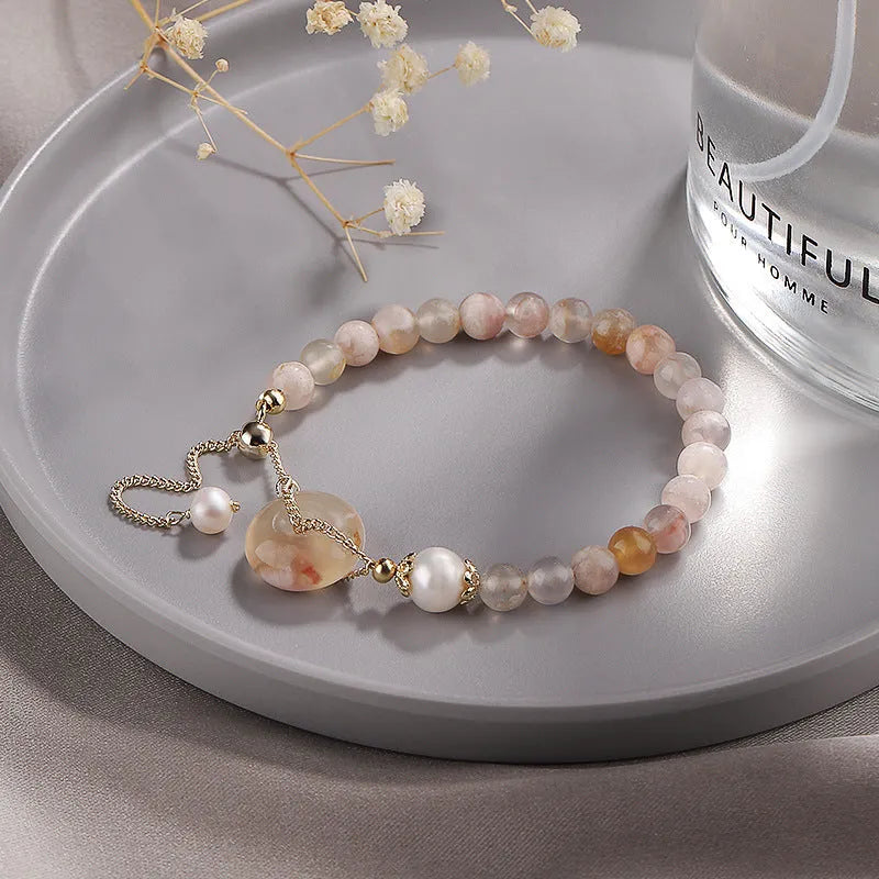 Women's Korean-style crystal bracelet with jade pendant and multiple closure options