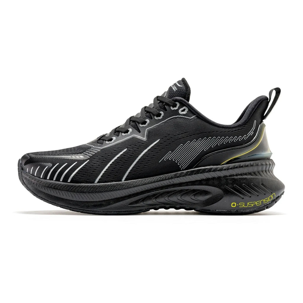 Low-top running sneakers with embroidered detail on a breathable mesh upper and rubber sole.