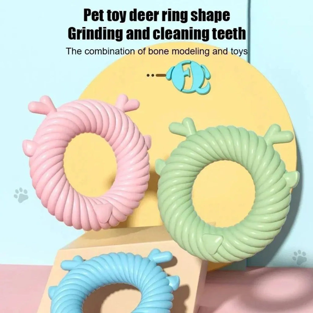 TPR dog dental chew toy with spiral groove design in light sky blue colour