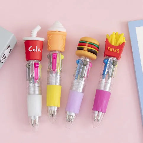 Cute cartoon themed four-colour press ballpoint pen with a 0.7mm tip.