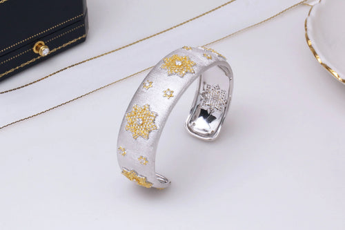 925 silver gold plated divided snowflake bracelet with open adjustable 18mm width
