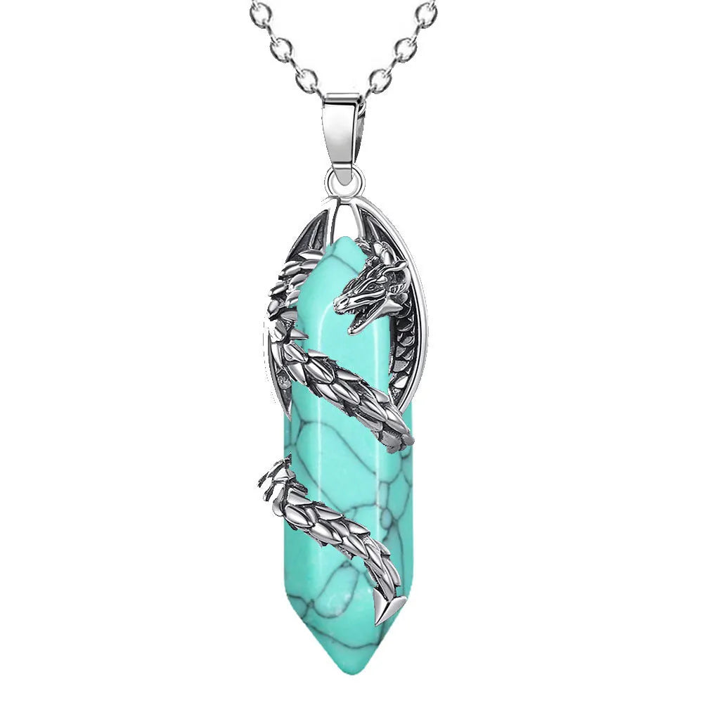 Fashion crystal flying dragon pendant necklace in amethyst colour with polished finish on a chain