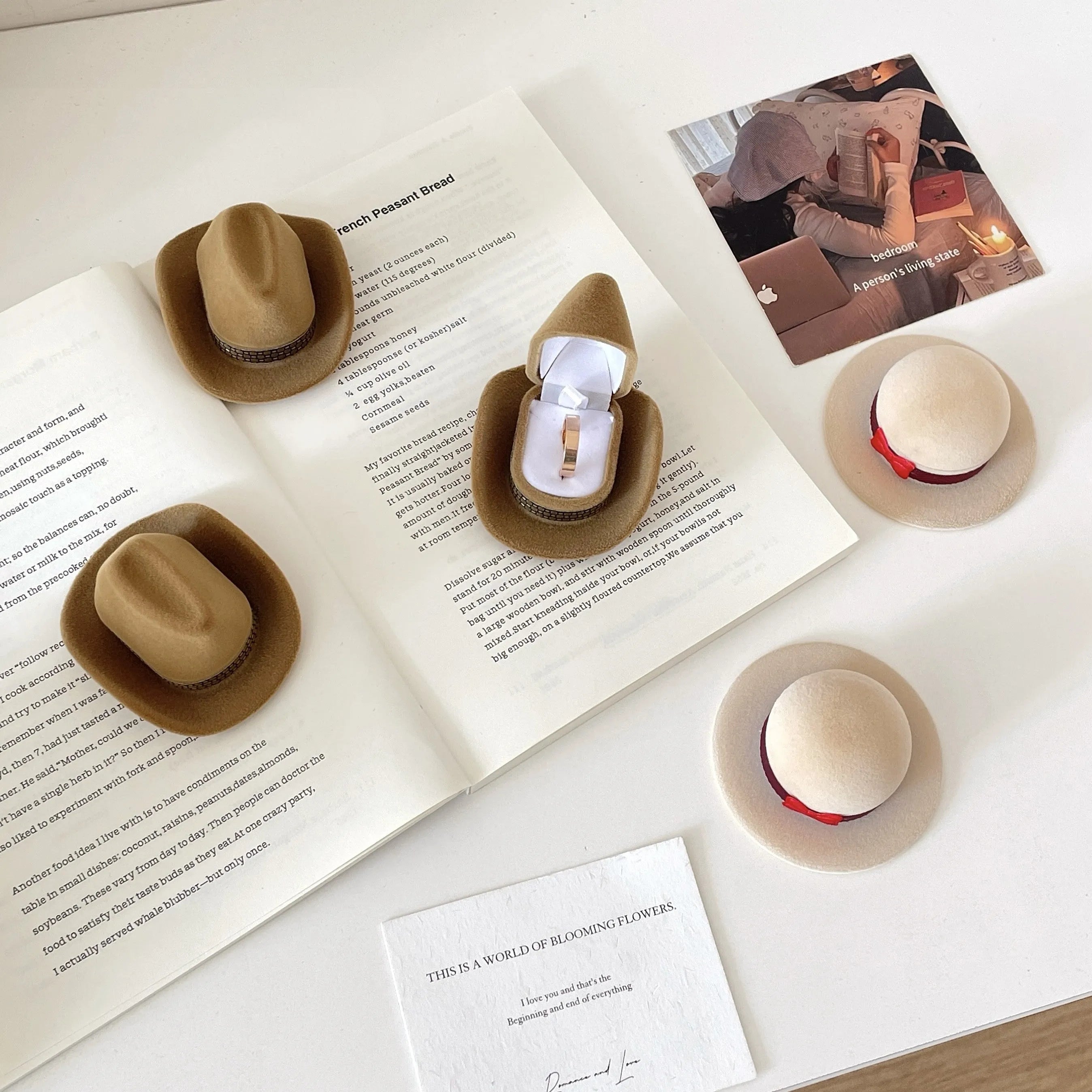 Creative cowboy hat ring box in top hat style, small size for ring storage