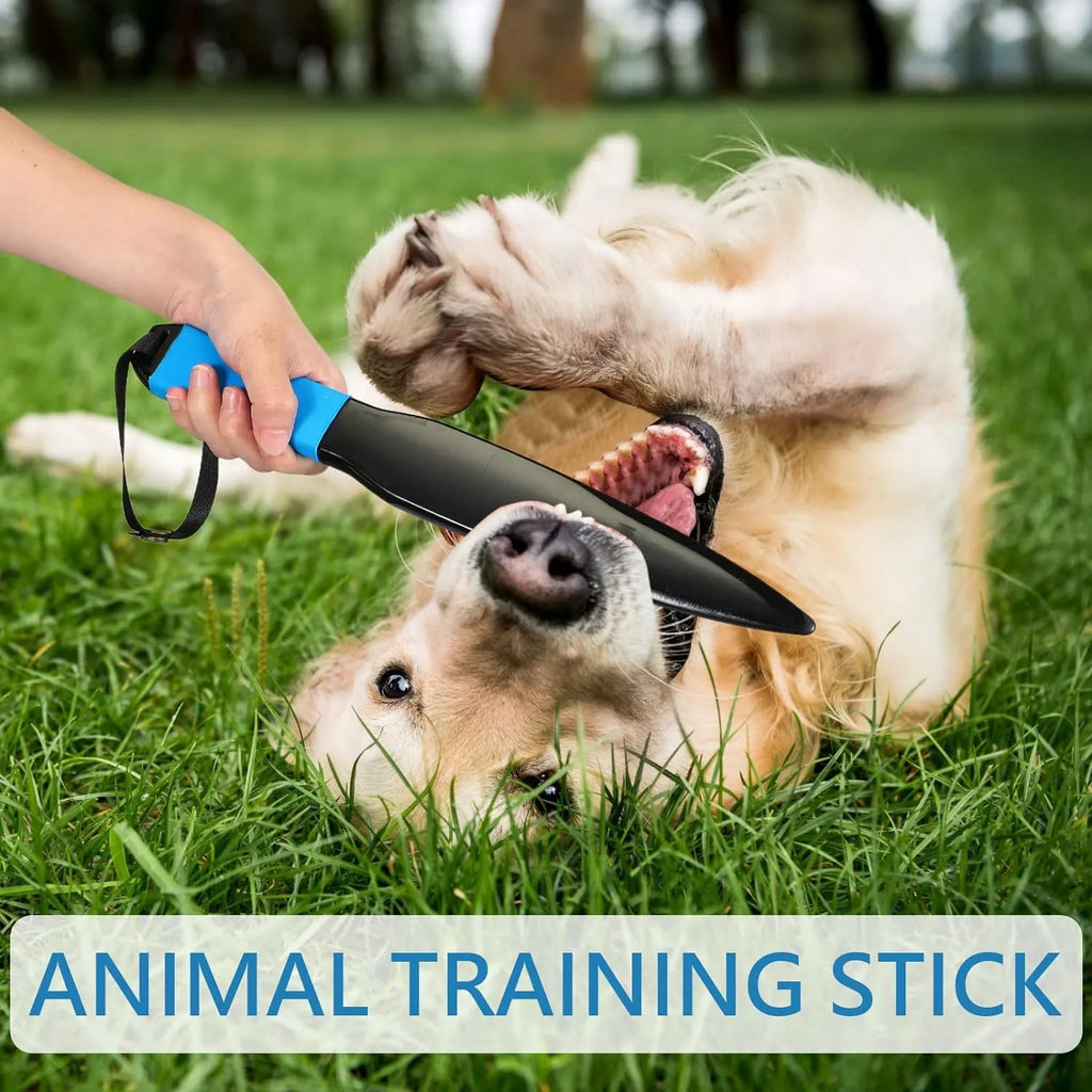 Blue-handled nylon dog break stick measuring 35 cm, shown with colour variants.