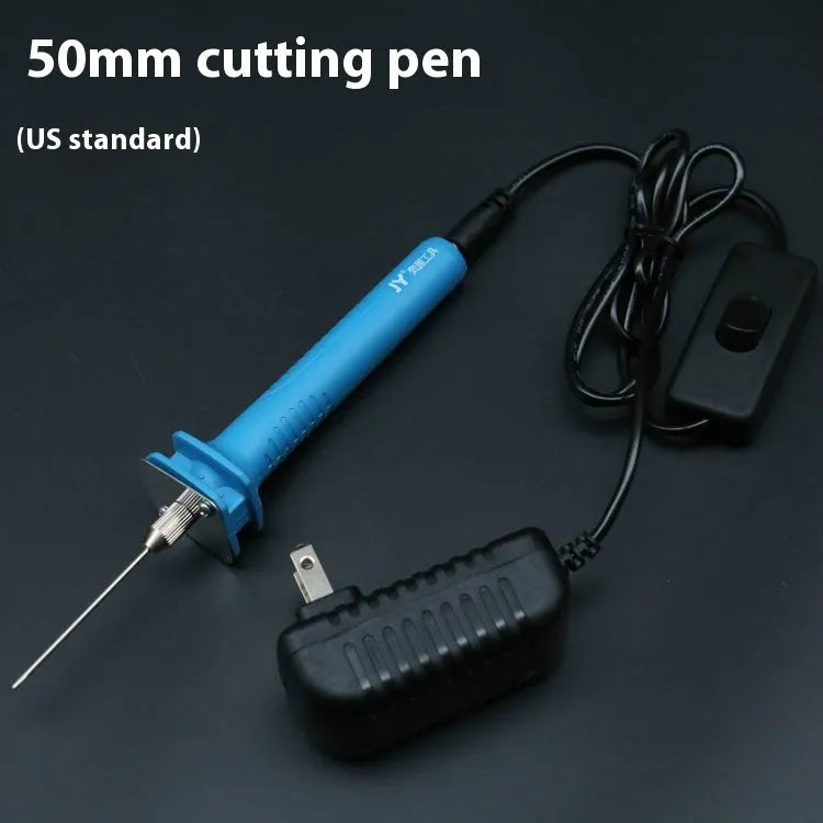 Blue plastic-handled electric heating cutter pen with heated tip for cutting foam and pearl cotton materials