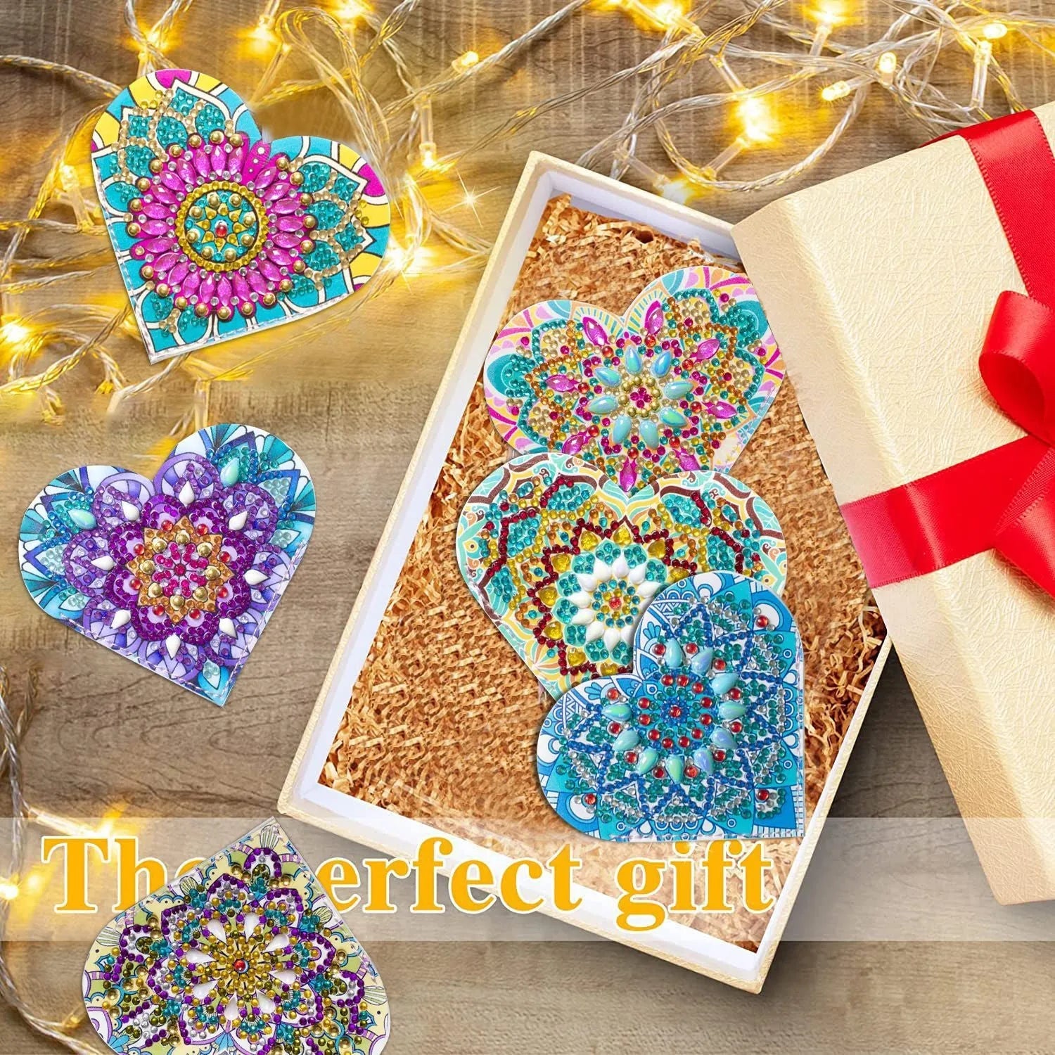 Set of six handmade leather bookmarks with crystal flowers on cornerites.