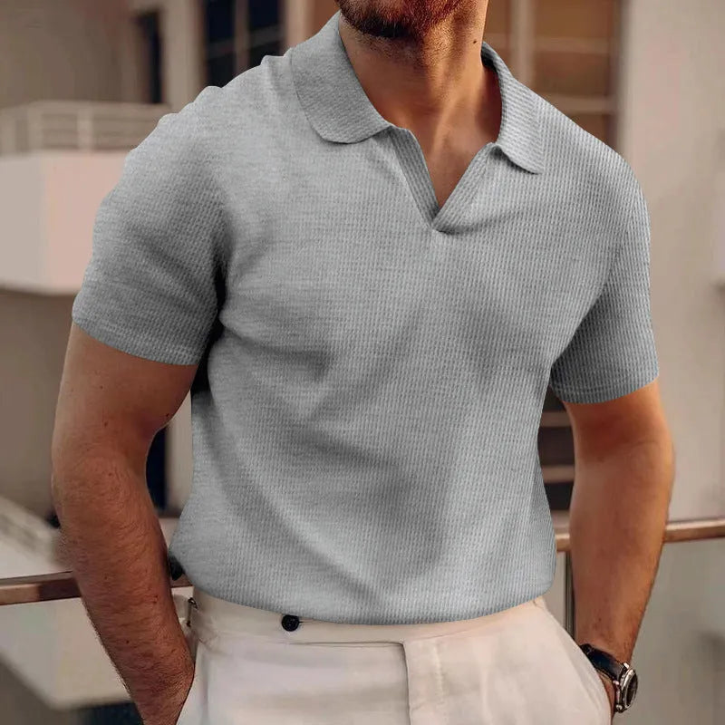 Men's slim fit heavy waffle texture T-shirt in polyester fabric showing textured pattern detail