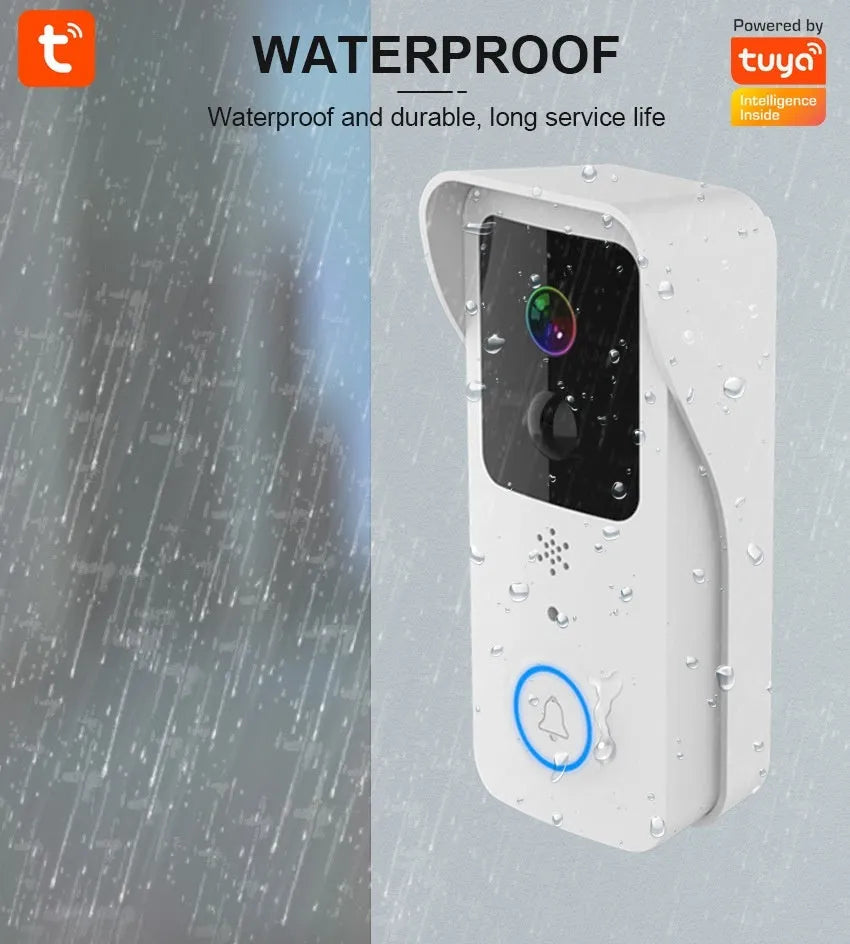 Smart waterproof HD visual doorbell intercom for front door security with rechargeable battery.