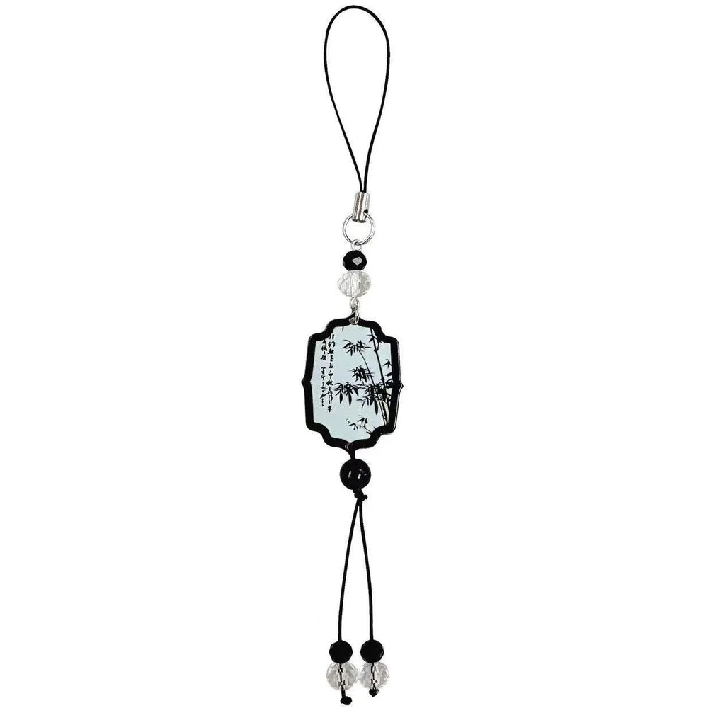 Guofeng Chinese-style floral bead keychain with metal ring on a coloured background.