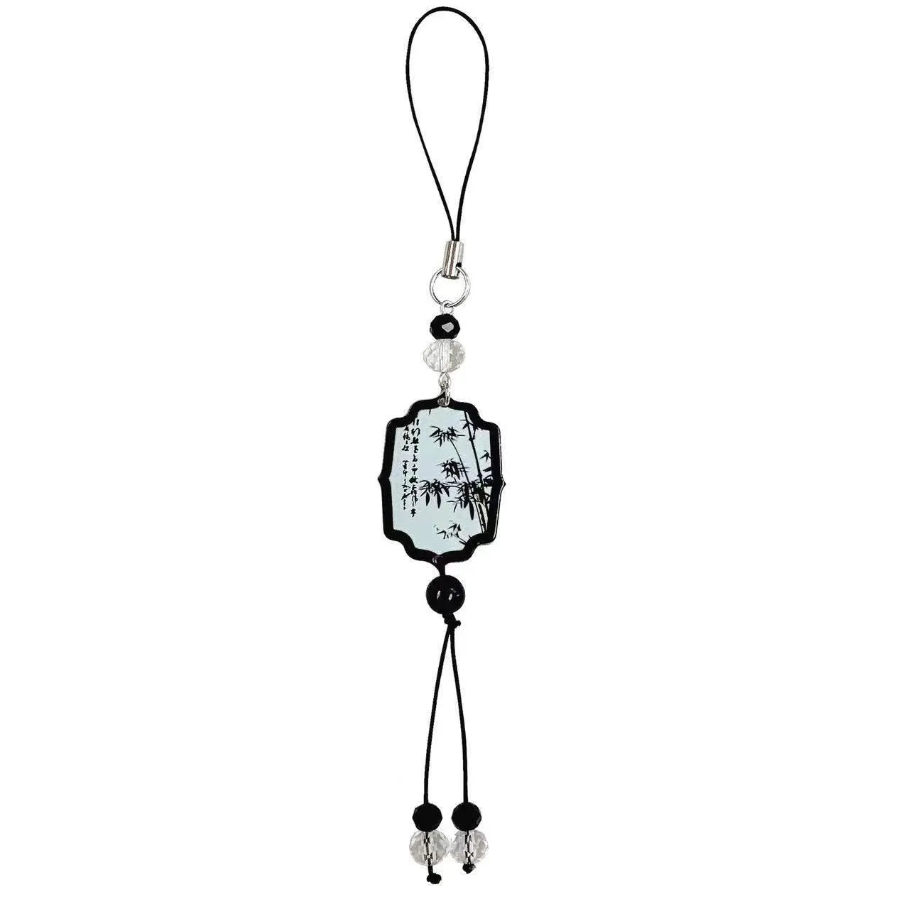 Guofeng Chinese-style floral bead keychain with metal ring on a coloured background.