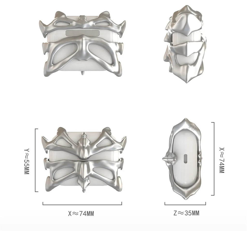 Silver 3D printed resin headset shell for AirPods Pro 1st and 2nd generation charging case