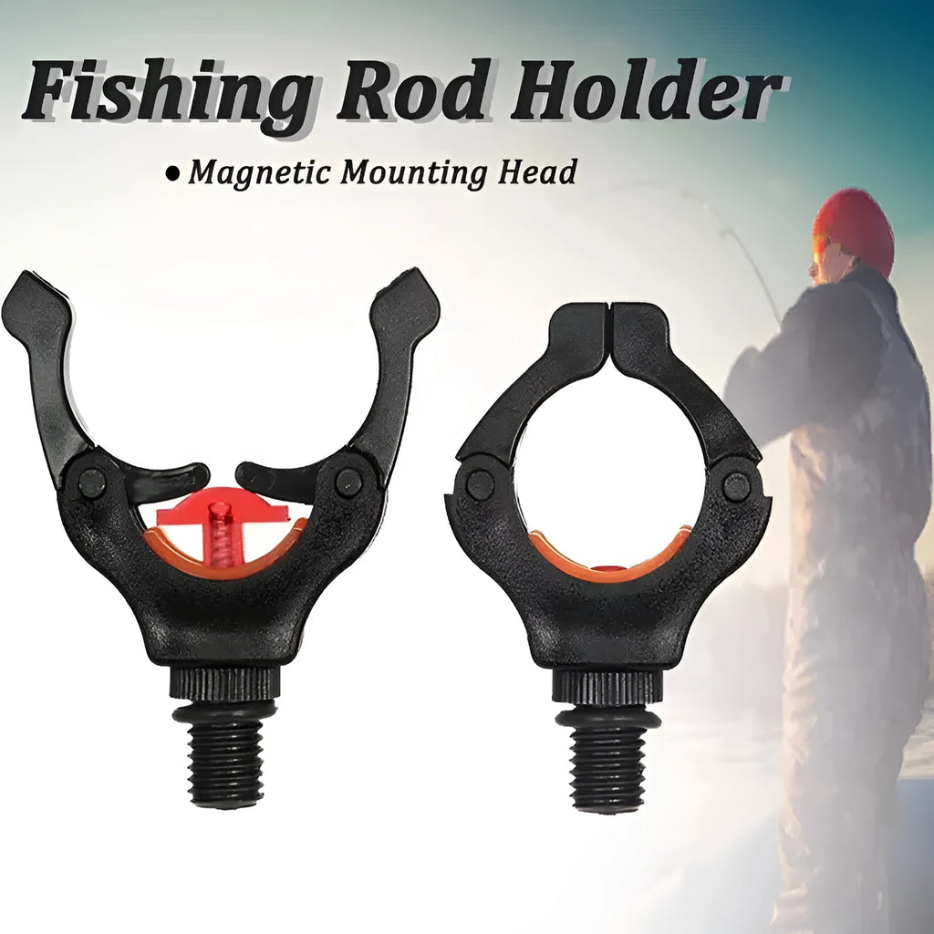 European-style fishing rod bracket with nylon plastic clamp and stainless steel head, black colour