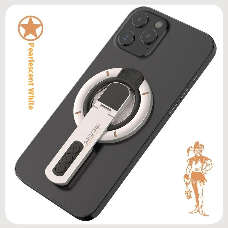 Double-sided magnetic phone ring bracket on desktop in graphite black colour universal fit
