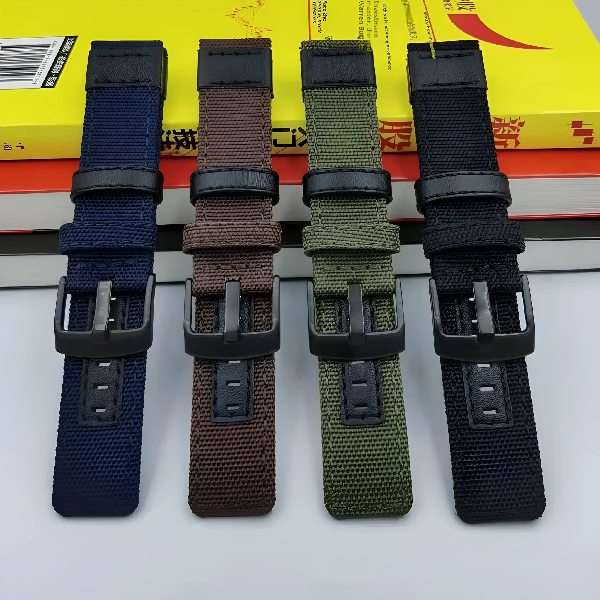 Oxford cloth watch strap in camouflage colour showing buckle and textured fabric, representative of the 20mm-24mm width options.