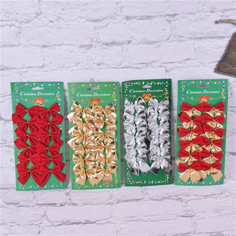 5 cm polyester Christmas decoration bows in red, gold, silver, and red gold colour options