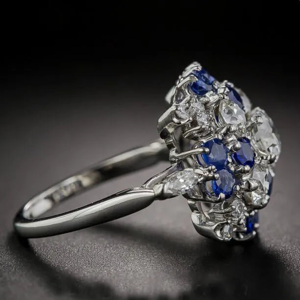 European retro sapphire ring for women, brass electrical degree white steel crown shape, colour KYRA0405, size no. 7