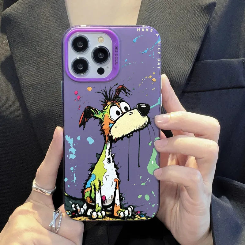 Acrylic cartoon dog phone case with silver grey soft edge hard back for iPhone 13 Pro Max