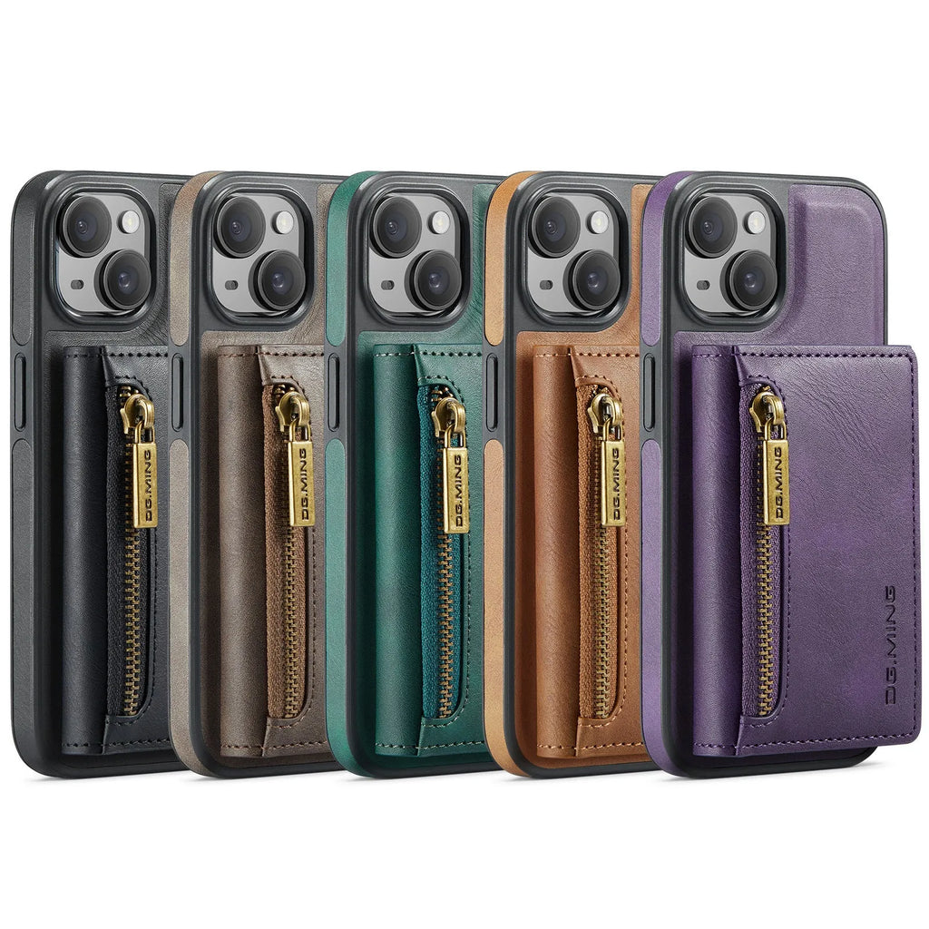 Plastic magnetic wallet phone case with card holder in retro handmade style for iPhone