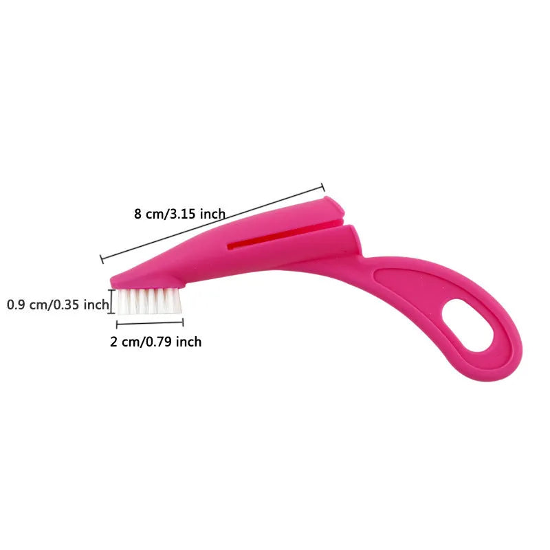 Red and white pet finger toothbrushes with silicone bristles for cleaning dog and cat teeth.