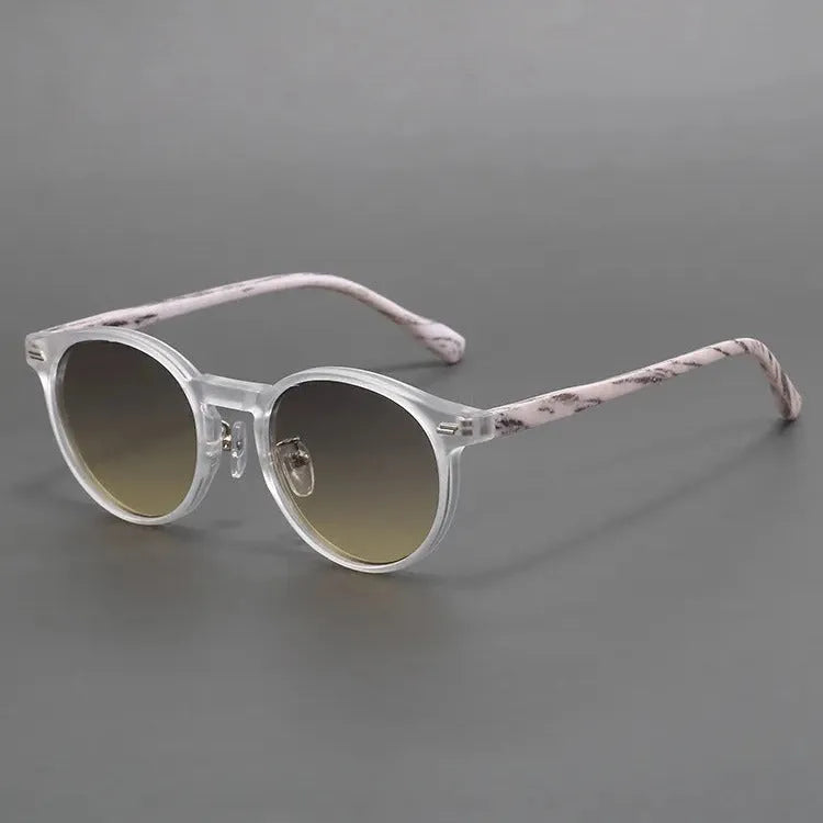 Retro frosted round rim sunglasses in multiple colour options with pattern designs