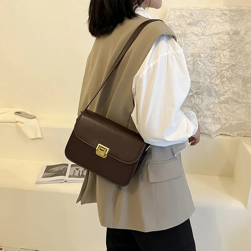 Soft PU women's small square cross-body bag in horizontal shape with underarm strap