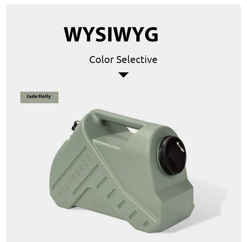 Green collapsible water storage tank showing 13 litre and 18 litre capacity options.