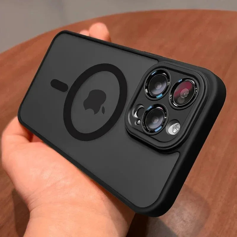 Frosted magnetic PC phone case for iPhone 11 Pro Max to 16 Pro Max in black with anti-fingerprint finish