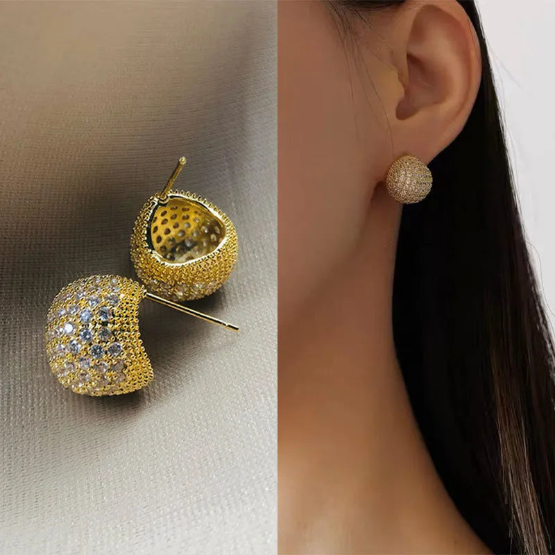 Gold and white geometric drop earrings with full diamond flashing and little golden beans design