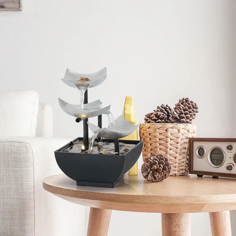 JR001 colour alloy desktop water fountain with modern minimalist design and flowing water ornament
