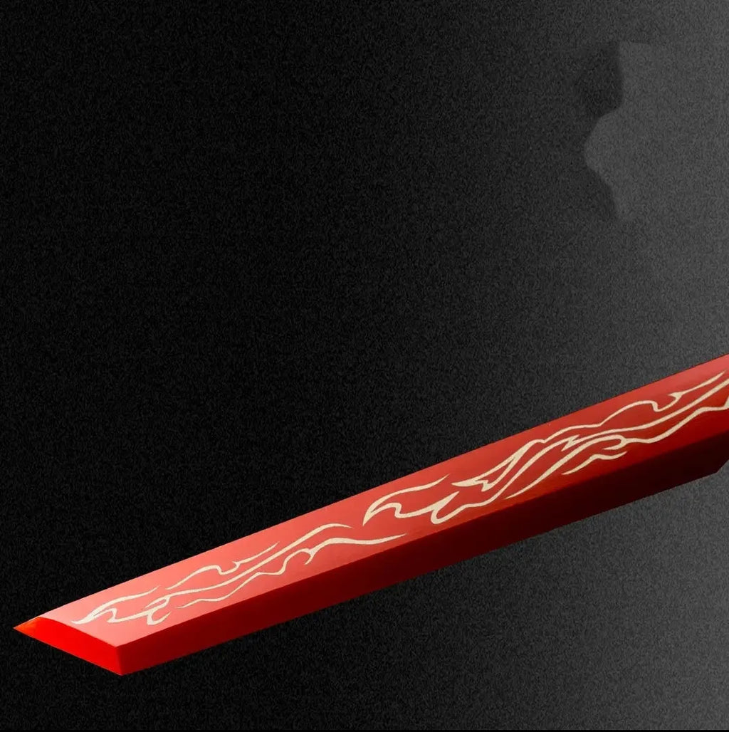 Blazing Flame Tang Dynasty horizontal sword with 65 manganese steel blade, 110 cm overall length, unsharpened, solid wood scabbard