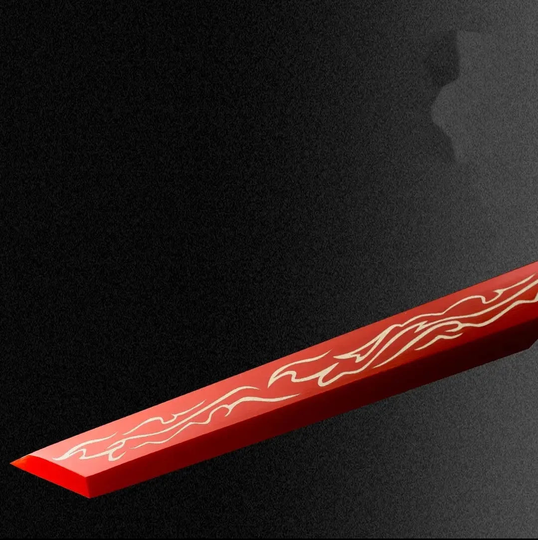 Blazing Flame Tang Dynasty horizontal sword with 65 manganese steel blade, 110 cm overall length, unsharpened, solid wood scabbard