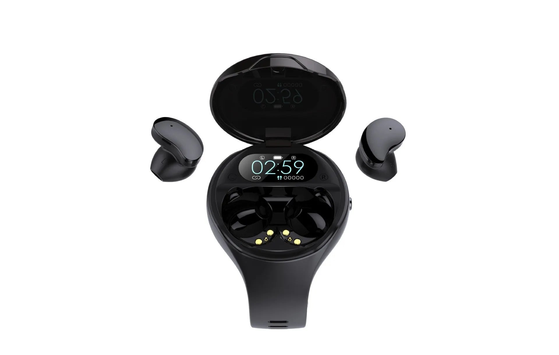 Black detachable smart bracelet and Bluetooth headset combo on a wrist