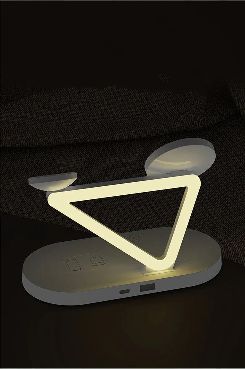 Black and white 3-in-1 wireless charging station for phone, Apple Watch and AirPods with USB port