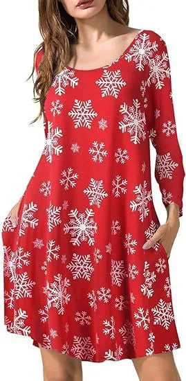 Casual printed T-shirt dress with 3D pattern, A-line midi skirt, polyester fabric, available in Halloween and Christmas colours