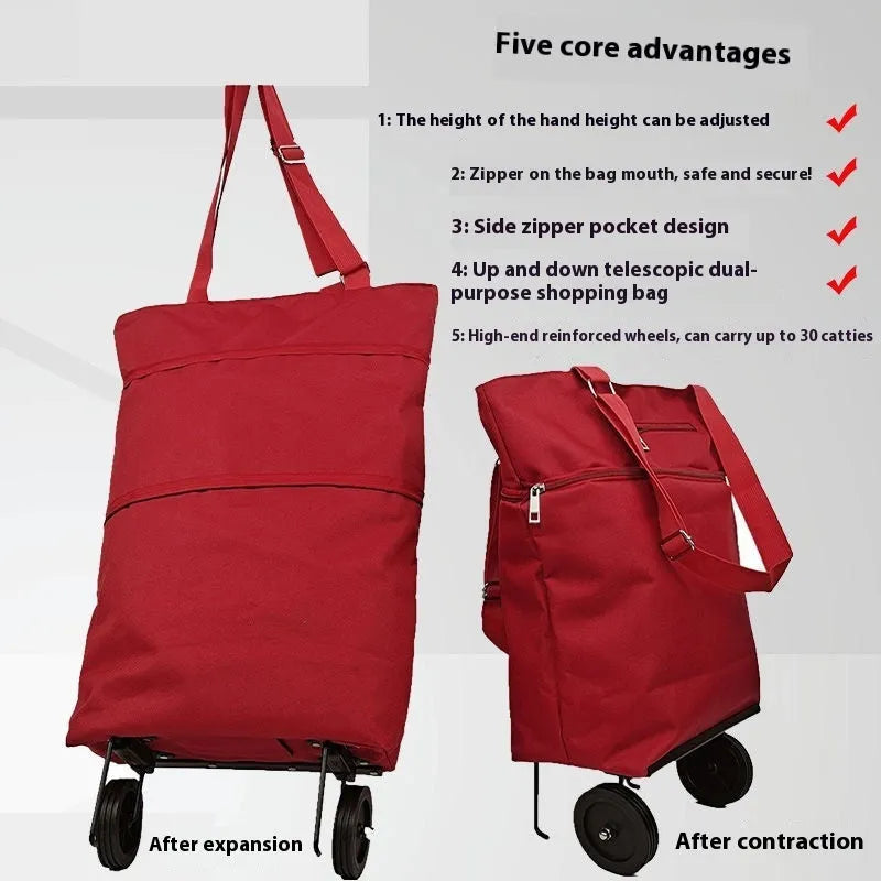 Folding shopping cart trolley bag with stainless steel frame in Black Geometry colour