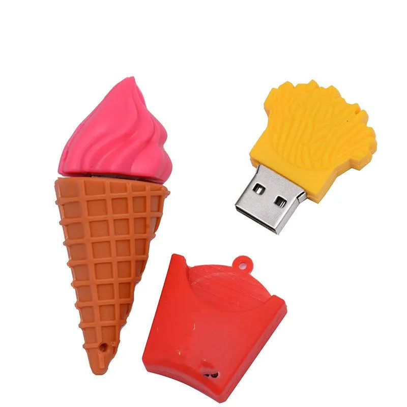 Mini ice cream-shaped USB flash drive on a white background, shown in pink colour options.